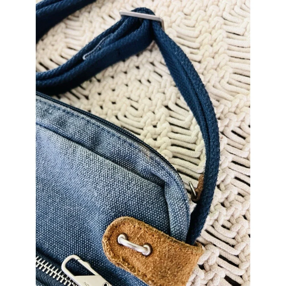 Travelon Anti Theft Heritage Small Crossbody Bag Indigo Blue Denim Canvas RFID